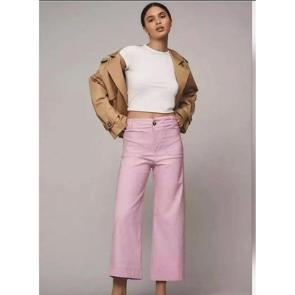 NWT Maeve Colette Cropped Wide Leg Faux Leather Sailor Pocket Pairs